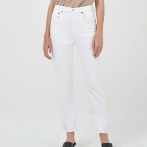 Agolde Riley High Rise Straight Crop Jeans In Whip White